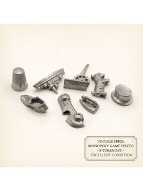 1950s Vintage Monopoly Metal Token Movers Replacement Set (8 Pieces)